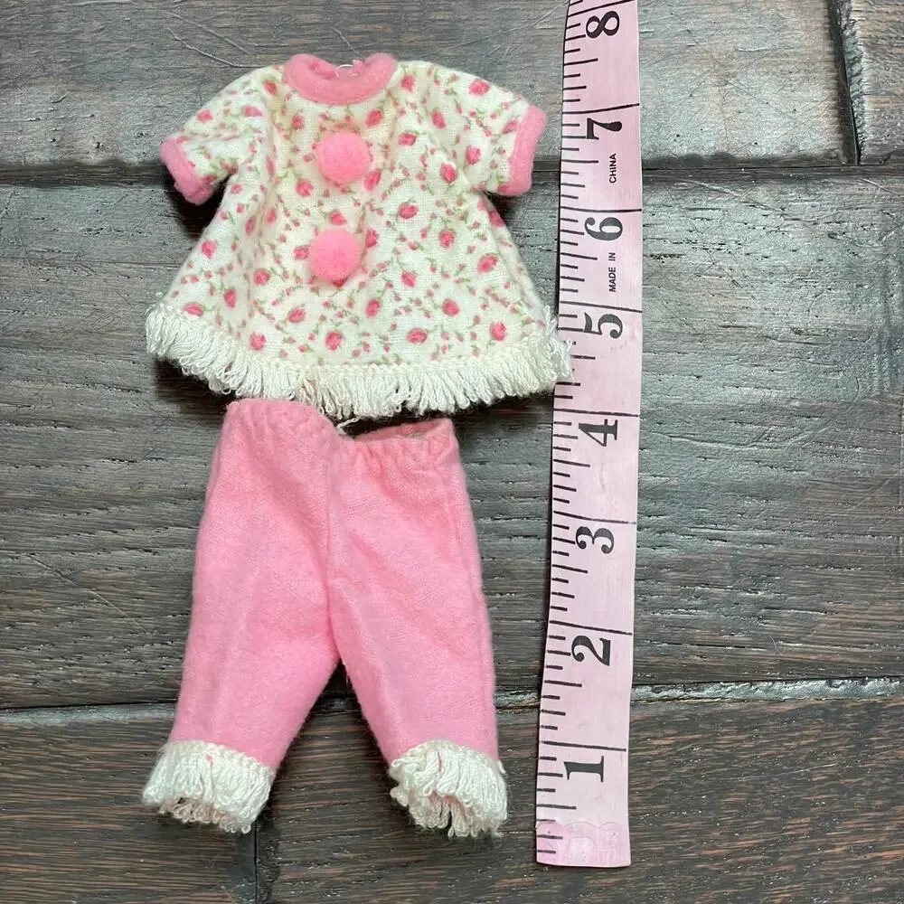 Vintage Tammy Family Doll Clothes 9403 Bed Time Fringed Pajamas Pink & Shoes